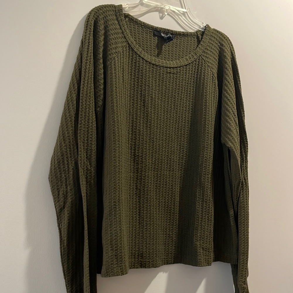 Forever 21 olive green waffle long-sleeve top